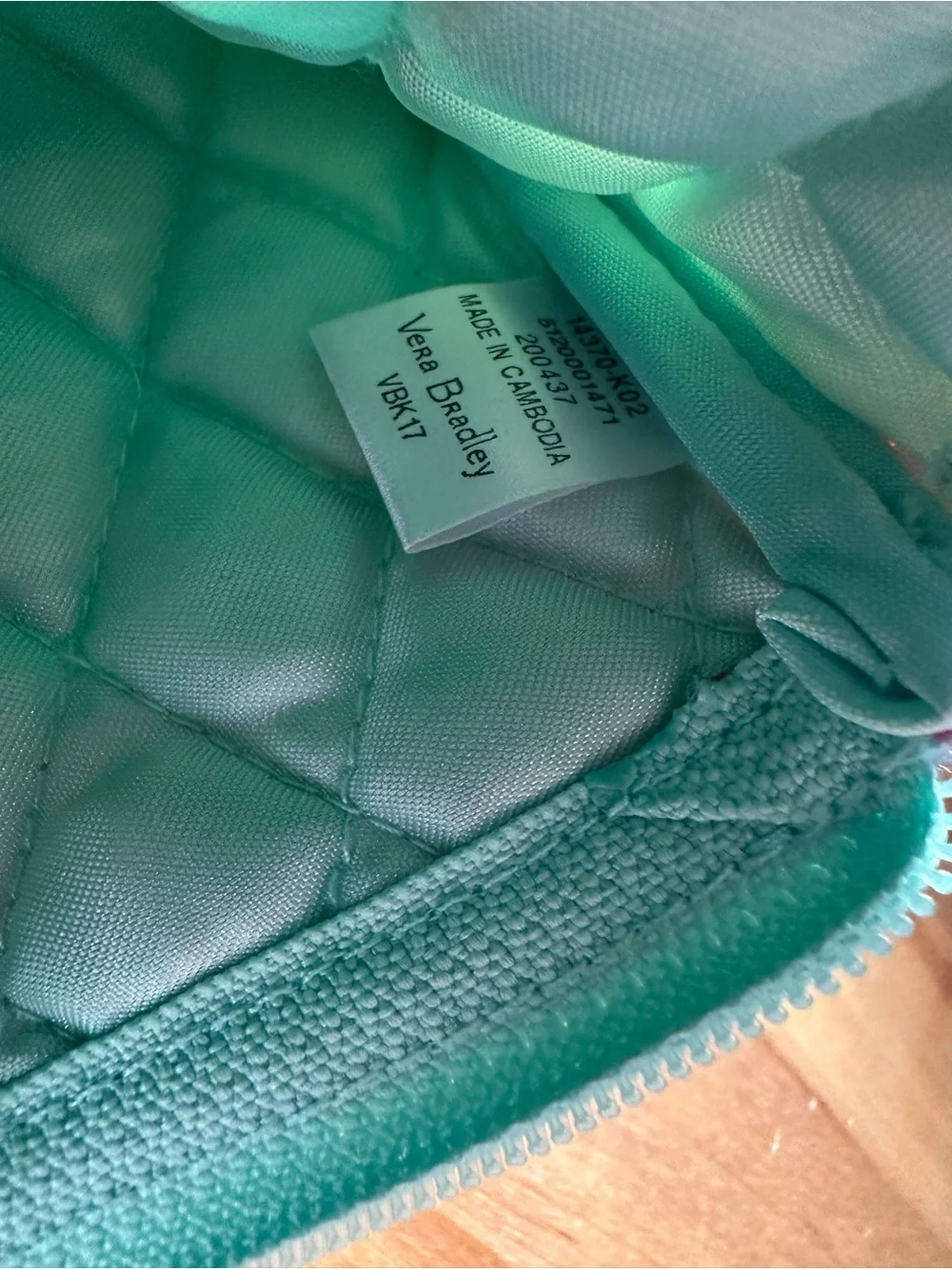 Vera Bradley Teal Quilted Small Zip Pouch